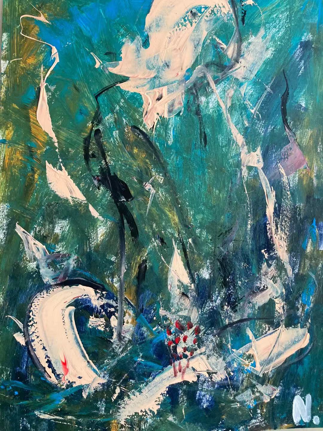 3、38x56cm纸本丙烯《烟》